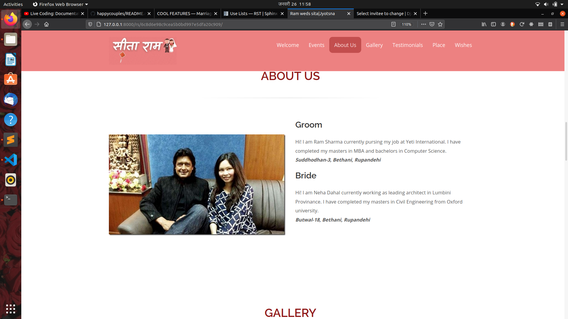 Screenshot showing about bride and groom