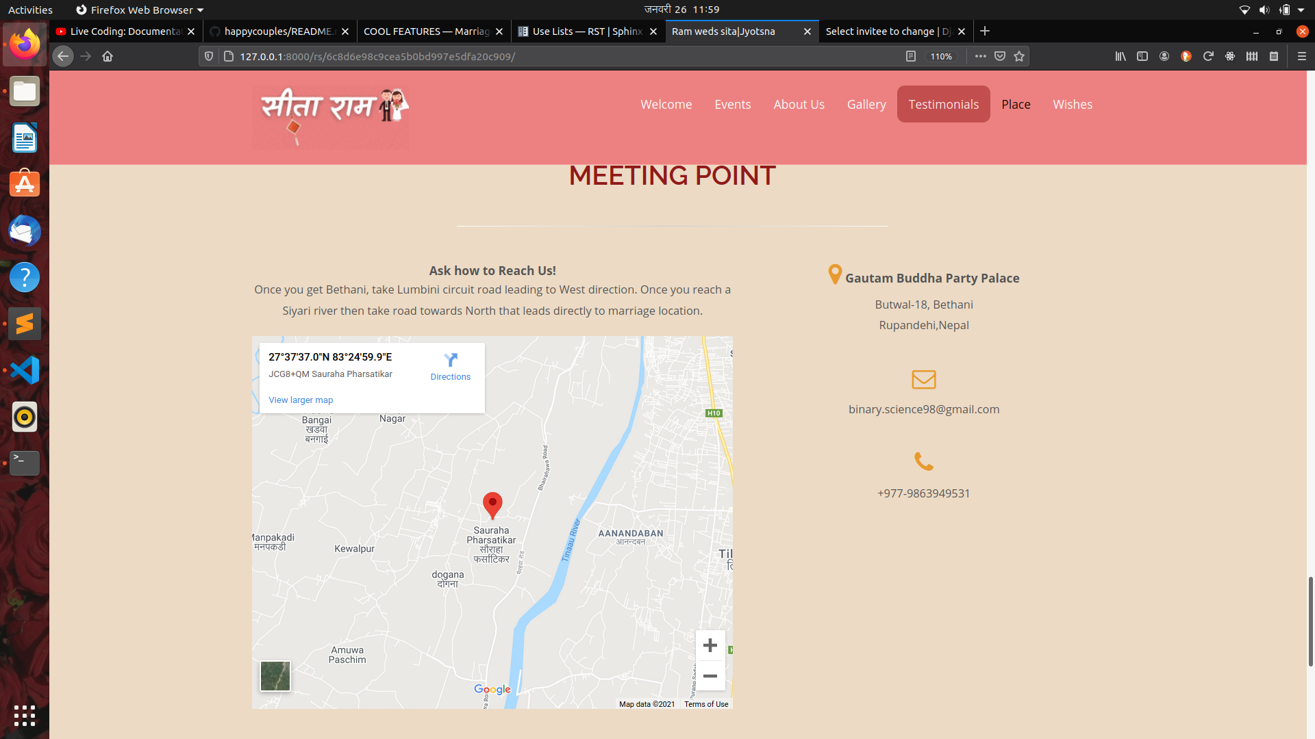 Screenshot showing the location of ceremony