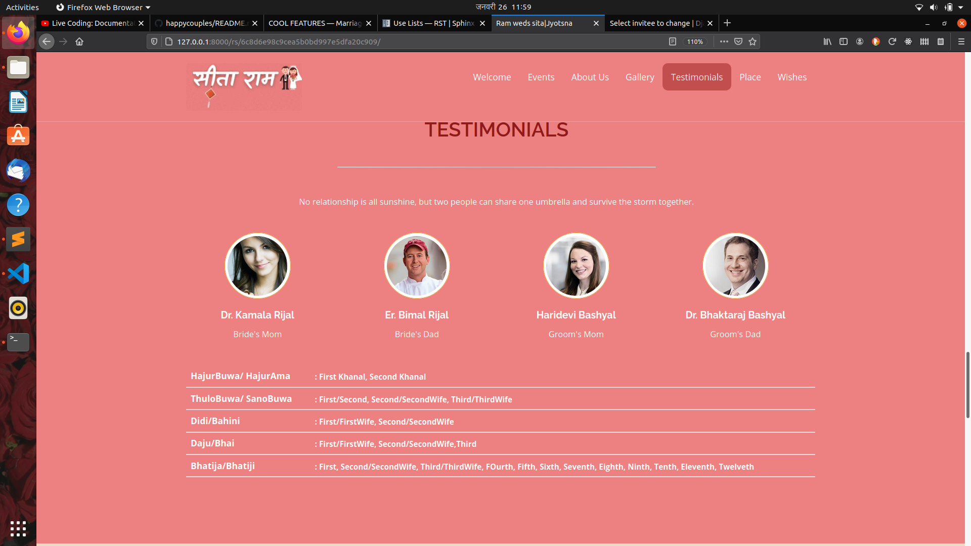 Screenshot showing testimonials